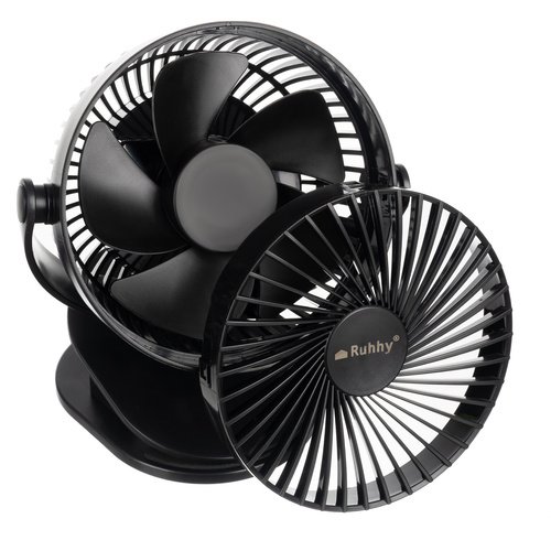 Ruhhy 25567 Ventilátor s klipem USB, 1200 mAh, USB-C, černý