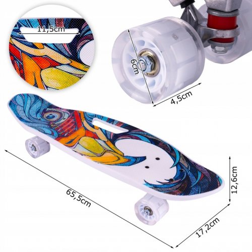 MalPlay Pennyboard se svítícími LED kolečky a držákem 66 x 17,5 cm