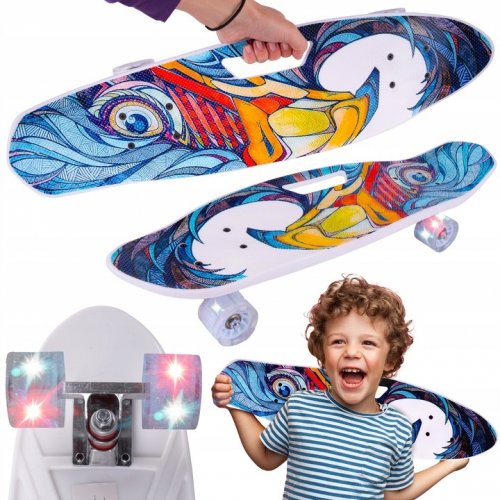 MalPlay Pennyboard se svítícími LED kolečky a držákem 66 x 17,5 cm