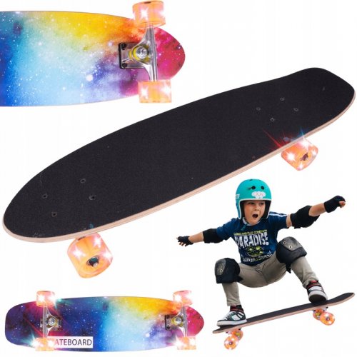 MalPlay Pennyboard se svítícími LED kolečky 68,5 x 20 cm, duhový potisk