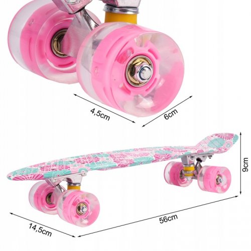 MalPlay Pennyboard se svítícími LED kolečky 56 cm, květiny