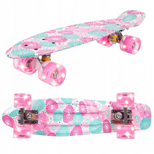 MalPlay Pennyboard se svítícími LED kolečky 56 cm, květiny