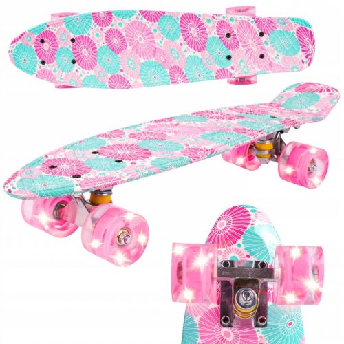 MalPlay Pennyboard se svítícími LED kolečky 56 cm, květiny