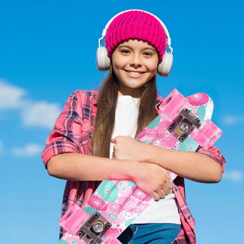 MalPlay Pennyboard se svítícími LED kolečky 56 cm, květiny