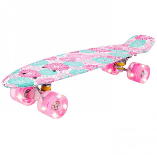MalPlay Pennyboard se svítícími LED kolečky 56 cm, květiny