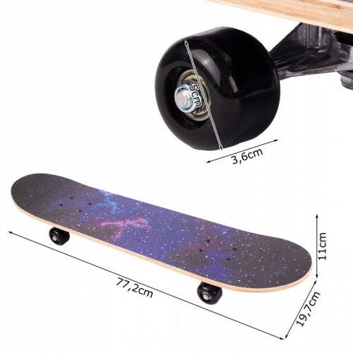 MalPlay Skateboard s oboustranným potiskem 77 cm, Galaxy