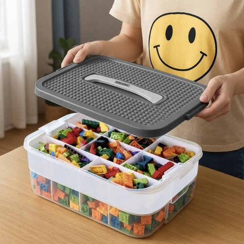 Kruzzel 25756 Úložný box na stavebnici, 15 l, 2 patra