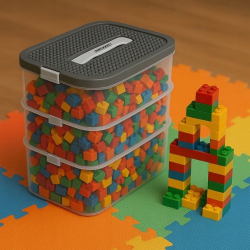 Kruzzel 25757 Úložný box na stavebnici, 22 l, 3 patra 