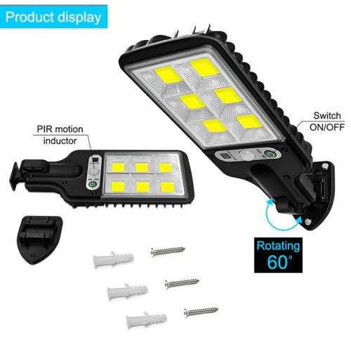 Pronett XJ5640 Solárne pouličné osvetlenie 72 LED COB, IP65, 2,5 W, čierna