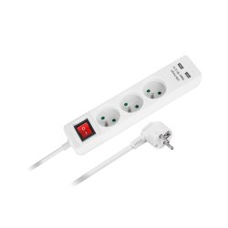 Rebel Prodlužovací kabel 3 x zásuvka + 2 x USB + vypínač 1,5 m bílá