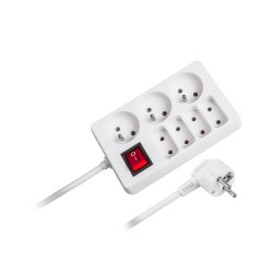 Rebel Prodlužovací kabel s vypínačem 7 zásuvek, 3m, bílý (3x1,5mm)