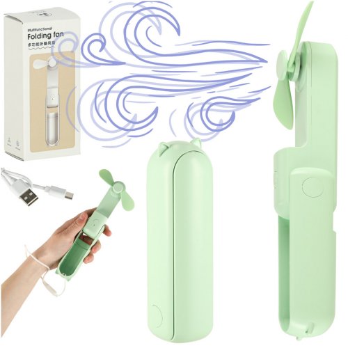KIK KX3075 Ventilátor skládací, USB, 1200 mAh, USB-C, zelená