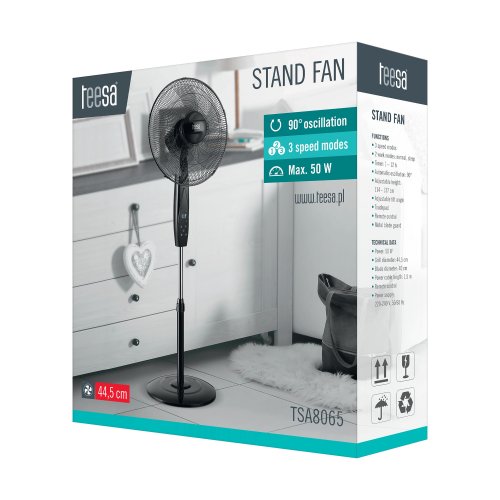  Teesa TSA8065 Stojanový ventilátor s dálkovým ovládáním, 50 W, černá
