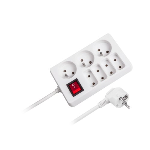 Rebel Prodlužovací kabel s vypínačem 7 zásuvek, 1,5m, bílý 