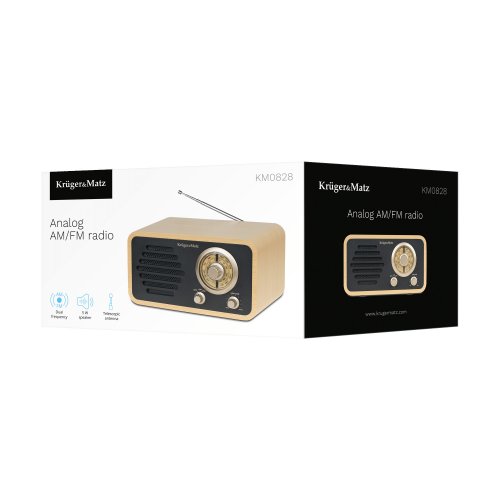 Kruger&Matz KM00828 Přenosné analogové rádio AM/FM, Retro, hnědé
