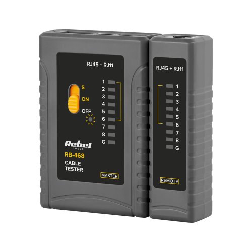 Rebel MIE-RB-468 Tester kabelů RJ11 / RJ45, šedý