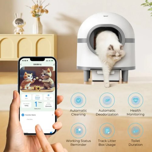 Nuxie 3166 Samočisticí kočičí toaleta s inteligentní smart Wi-Fi, 65 l, bílá