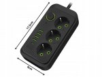 Verk 12381 Prodlužovací kabel s vypínačem 3 zásuvky, 4x USB, 1x UCB-C, 2 m, černý