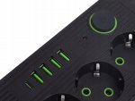 Verk 12381 Prodlužovací kabel s vypínačem 3 zásuvky, 4x USB, 1x UCB-C, 2 m, černý