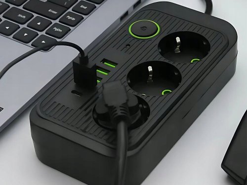 Verk 12381 Prodlužovací kabel s vypínačem 3 zásuvky, 4x USB, 1x UCB-C, 2 m, černý
