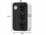 Verk 12382 Prodlužovací kabel s vypínačem 3 zásuvky, 6x USB, 1x UCB-C, 2 m, černobílý