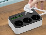 Verk 12382 Prodlužovací kabel s vypínačem 3 zásuvky, 6x USB, 1x UCB-C, 2 m, černobílý