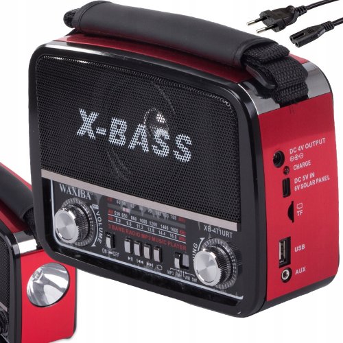 Verk 27543 Přenosné analogové rádio FM/M/SD, USB, AUX, SD, MP3, červené