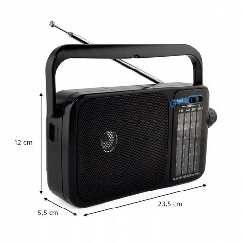 Verk 27544 Prenosné analógové rádio AM/FM/SW, Micro USB, 3,7 V, 1200 mAh, čierna