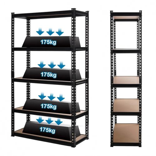 Hogler 3385 Kovový regál, 5 políc, 180 x 90 x 30 cm, 875 kg, čierny