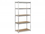 Hogler 3386 Kovový regál, 5 políc, 180 x 90 x 30 cm, 875 kg, strieborný