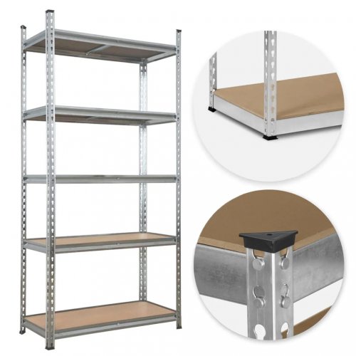 Hogler 3386 Kovový regál, 5 políc, 180 x 90 x 30 cm, 875 kg, strieborný