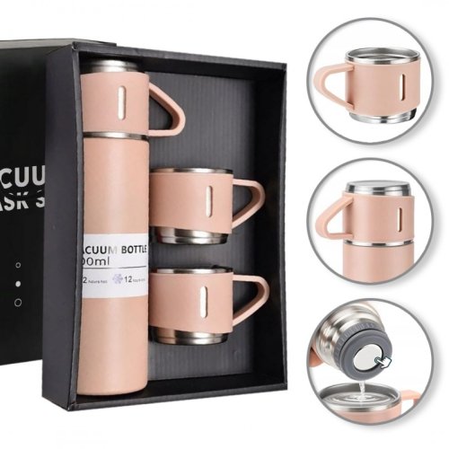 eCa BD24R Termoska 500 ml + hrneček 3 ks v dárkové krabičce, růžová