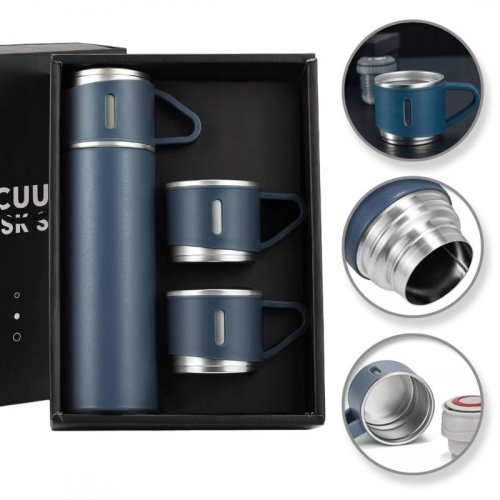 eCa BD24G Termoska 500 ml + hrneček 3 ks v dárkové krabičce, modrá