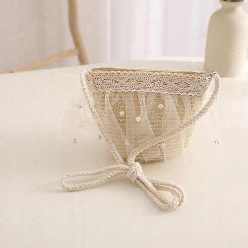 eCa CZ46 Dětský slaměný klobouk a kabelka s perlemi, 52 cm