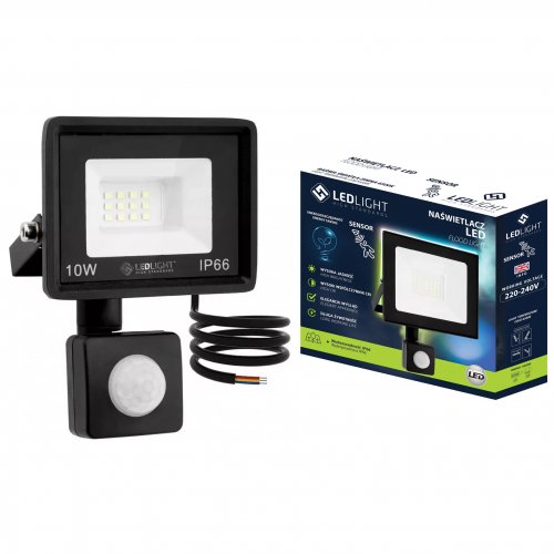 LedLight 2716 Halogénový LED reflektor, IP66, studená biela, 10 W so senzorom pohybu