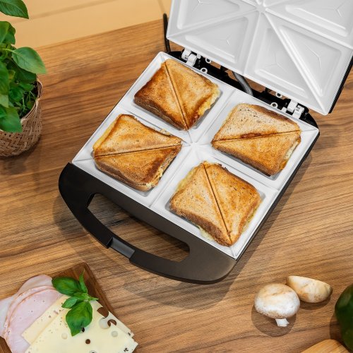 Teesa TSA3229B Sendvičovač, 4 keramické dosky, 1500 W, čierny