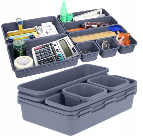 Pronett XJ5703 Organizéry do zásuvky sada 8 ks, šedá