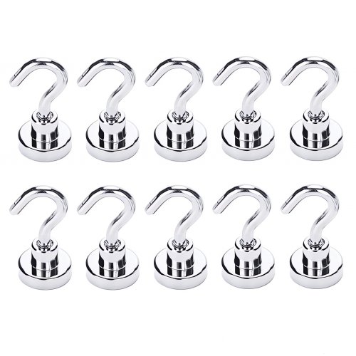 Pronett XJ5801 Neodymový magnet s háčkem, poniklovaný, 3,3 x 1,6 cm, 10 ks