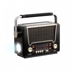 Pronett XJ5833 Prenosné retro rádio so solárnym nabíjaním, Bluetooth, 1200 mAh, čierno-strieborné