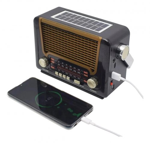 Pronett XJ5833 Prenosné retro rádio so solárnym nabíjaním, Bluetooth, 1200 mAh, čierno-strieborné