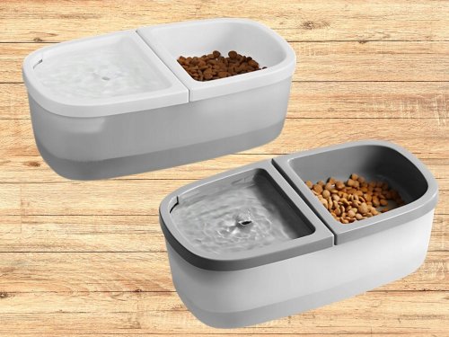 Verk 19488 Dvojitá miska pro kočky s fontánkou 2 v 1, USB, šedá