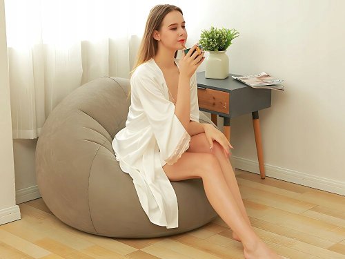 Verk 27535 Nafukovacia relaxačná zamatová stolička, hnedá