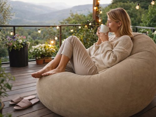 Verk 27535 Nafukovacia relaxačná zamatová stolička, hnedá