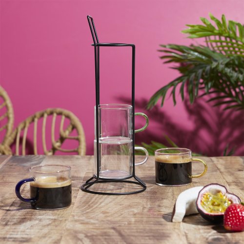 CMP KA0498 Sada sklenených pohárov s kovovým stojanom, 4 ks