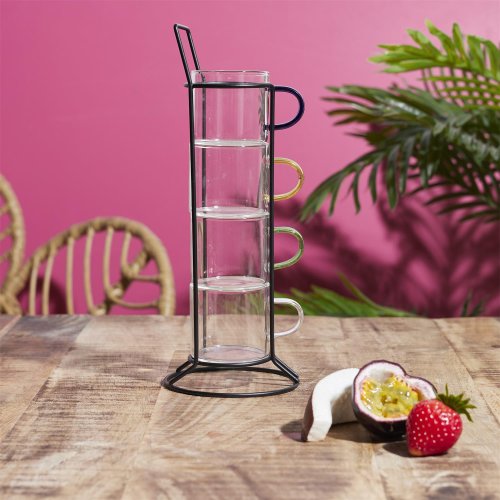 CMP KA0498 Sada sklenených pohárov s kovovým stojanom, 4 ks