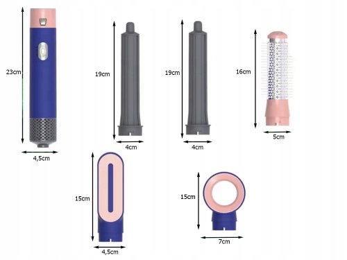 Verk 24600 Multifunkční vysoušeč vlasů s nástavci 5 v 1, šedorůžový