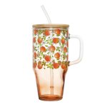 CMP KA0629 Sklenený hrnček so slamkou a viečkom - 650 ml, pomarančový