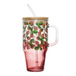 CMP KA0629 Sklenený hrnček so slamkou a viečkom - 650 ml, pomarančový