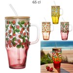 CMP KA0629 Sklenený hrnček so slamkou a viečkom - 650 ml, pomarančový