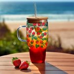 CMP KA0629 Sklenený hrnček so slamkou a viečkom - 650 ml, pomarančový